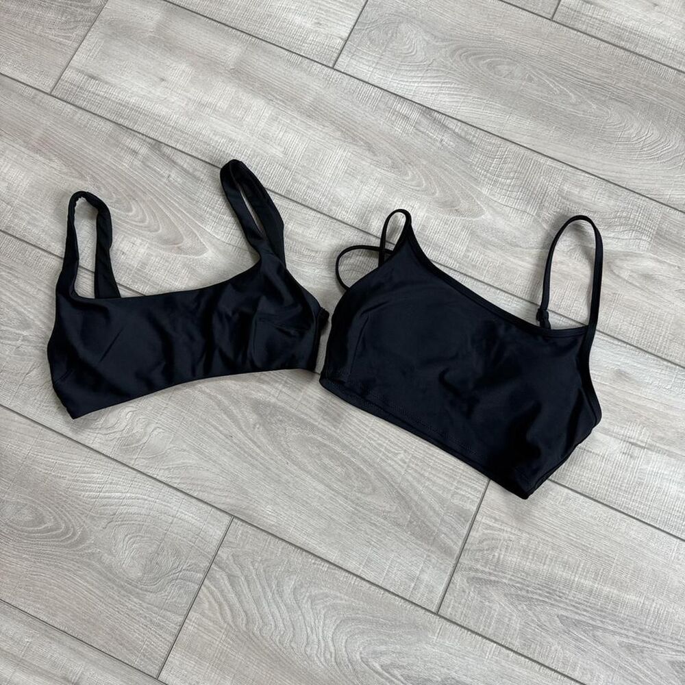Bundle of 2 Aerie Women's Black Tankini Tops, Spaghetti Strap,  size small